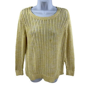 Talbots Womens M Yellow Open Weave Knit Pullover Crewneck  Sweater Minimalist